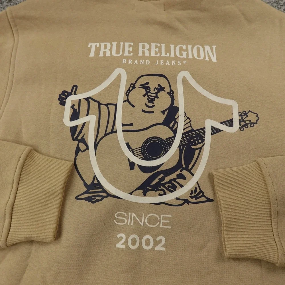 NEW True Religion Hoodie Mens L Beige Buddha Full Zip Sweater Sweatshirt Jacket